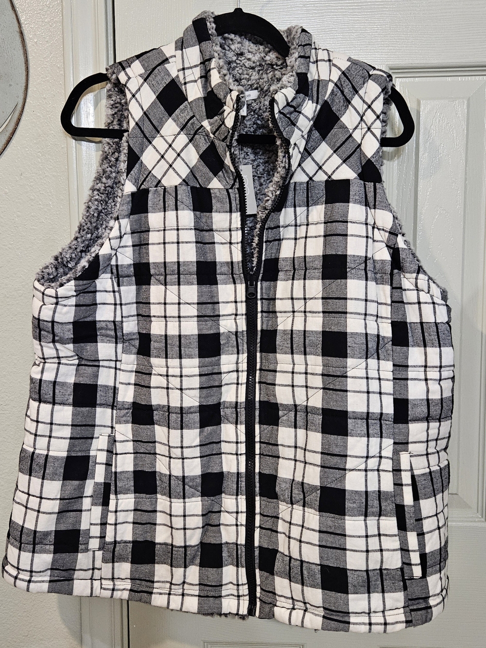 Maurices Black & White Plaid Sherpa Vest